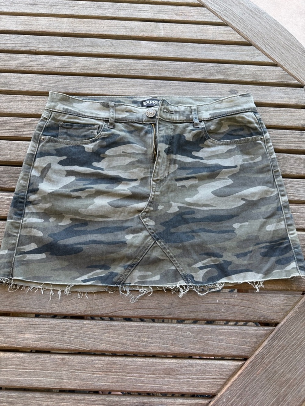 Express Camo Denim Mini Skirt - Olive Green & Tan Camouflage